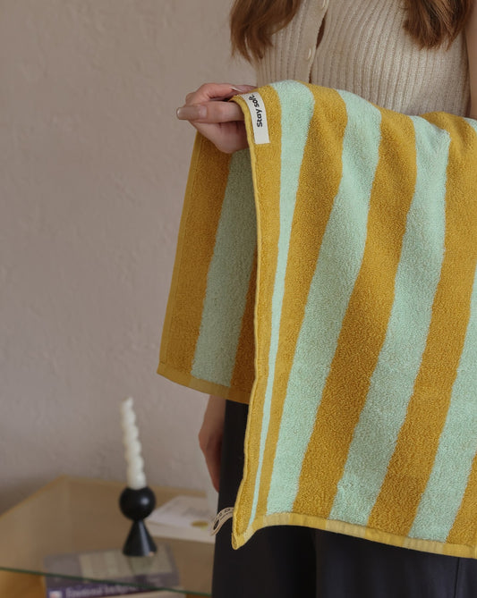 Thick Stripe Cotton Towel Set - Green / Yellow