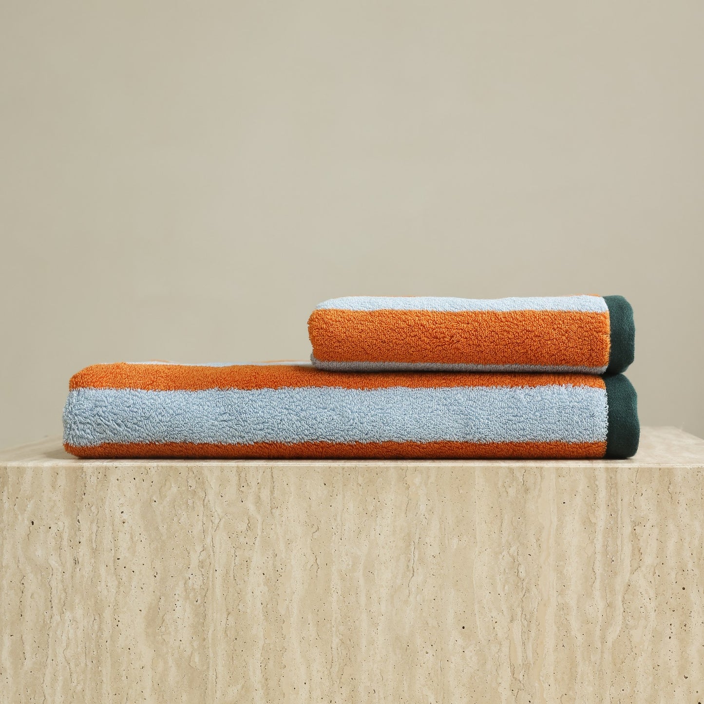 Korean Double-Sided Stripe Cotton Towel Set - Orange / Blue - image 6
