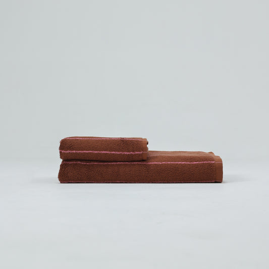 Vintage Stripe Cotton Towel Set - Brown / Pink