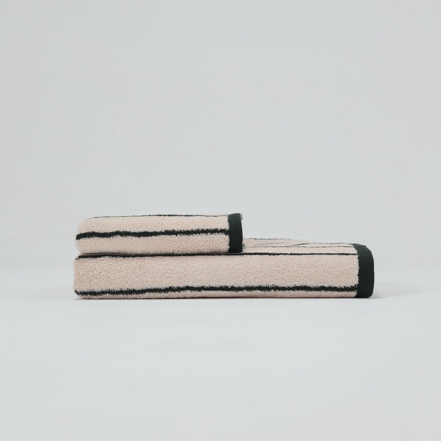 Classic Stripe Cotton Towel Set - Green / Beige