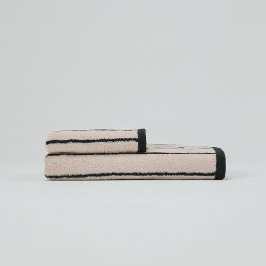 Classic Stripe Cotton Towel Set - Green / Beige