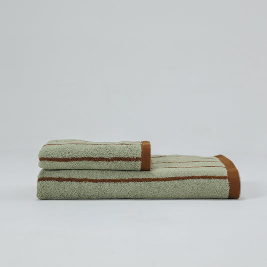 Classic Stripe Cotton Towel Set - Green / Brown