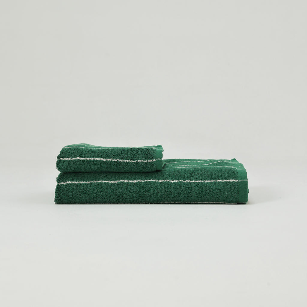 Vintage Stripe Cotton Towel Set - Green / White