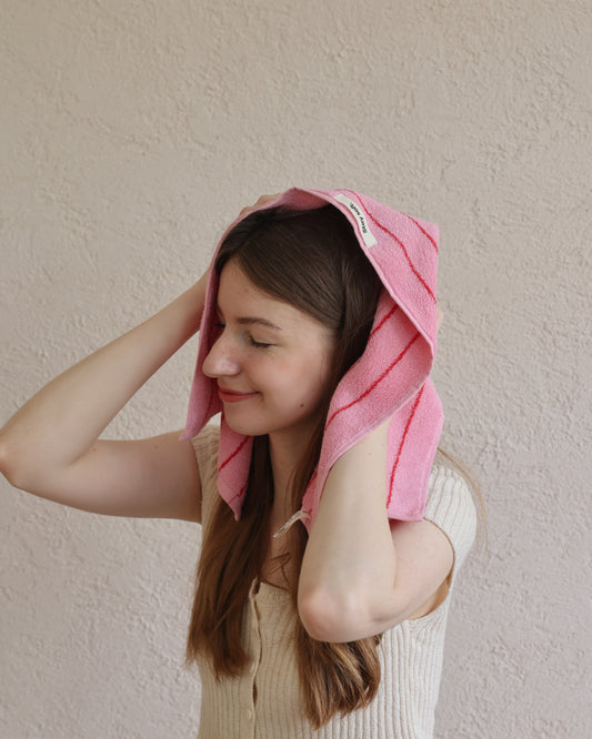 Vintage Stripe Cotton Towel Set - Pink / Red
