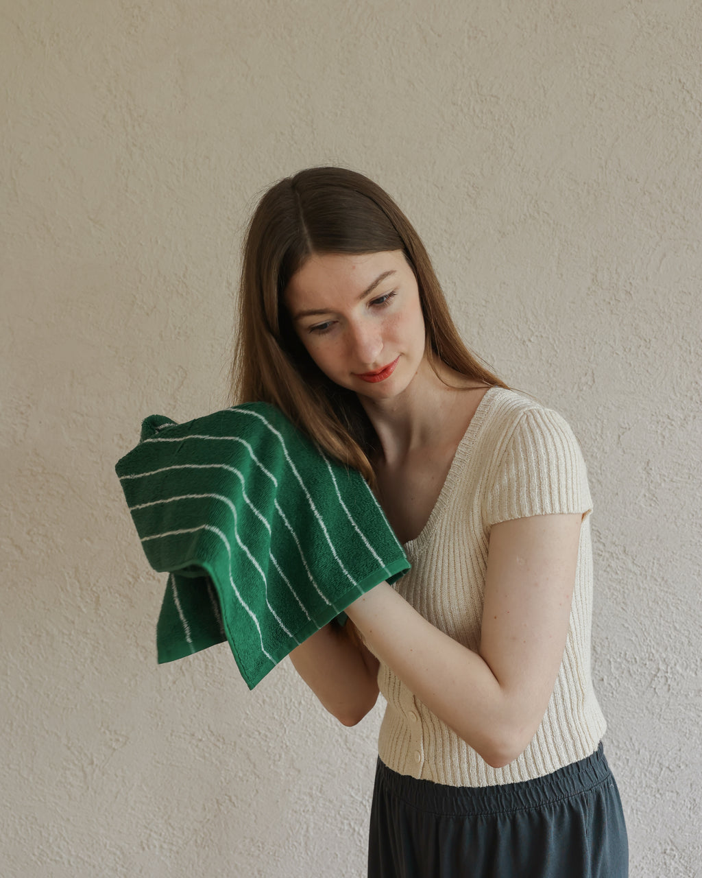 Vintage Stripe Cotton Towel Set - Green / White
