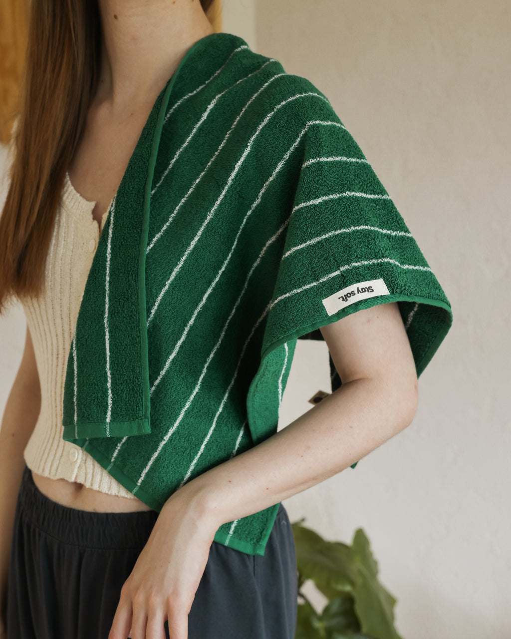 Vintage Stripe Cotton Towel Set - Green / White