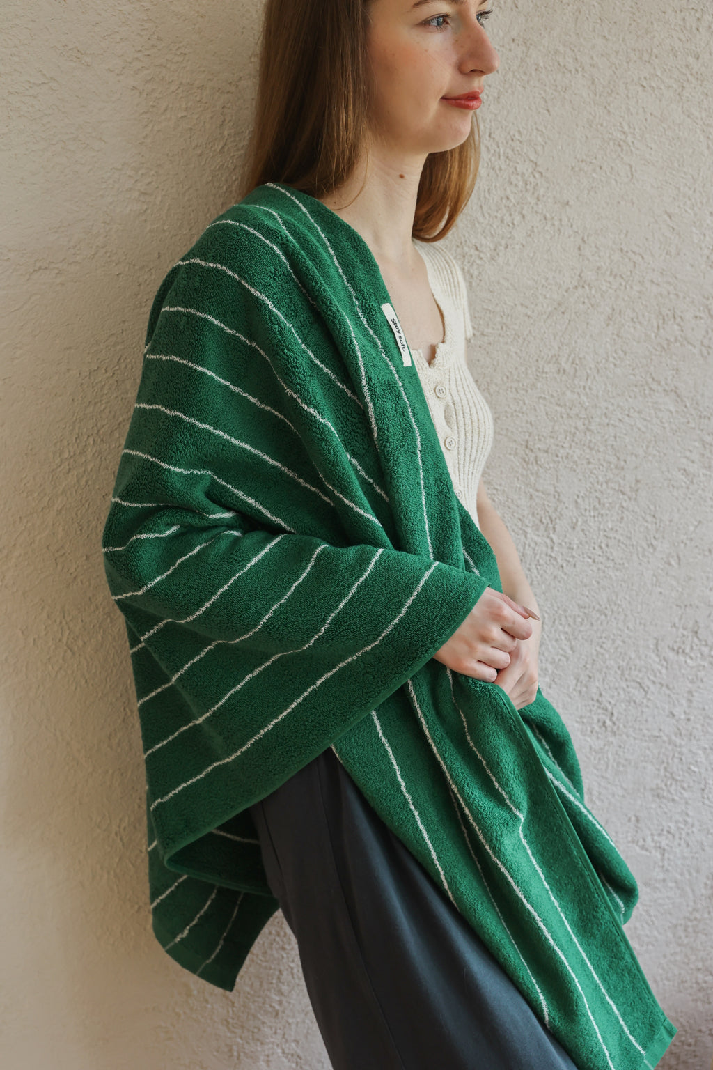 Vintage Stripe Cotton Towel Set - Green / White