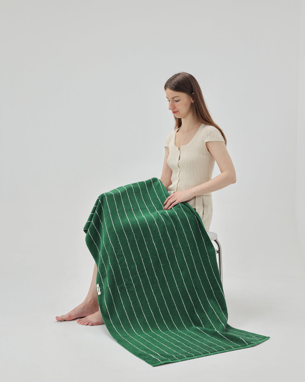 Vintage Stripe Cotton Towel Set - Green / White
