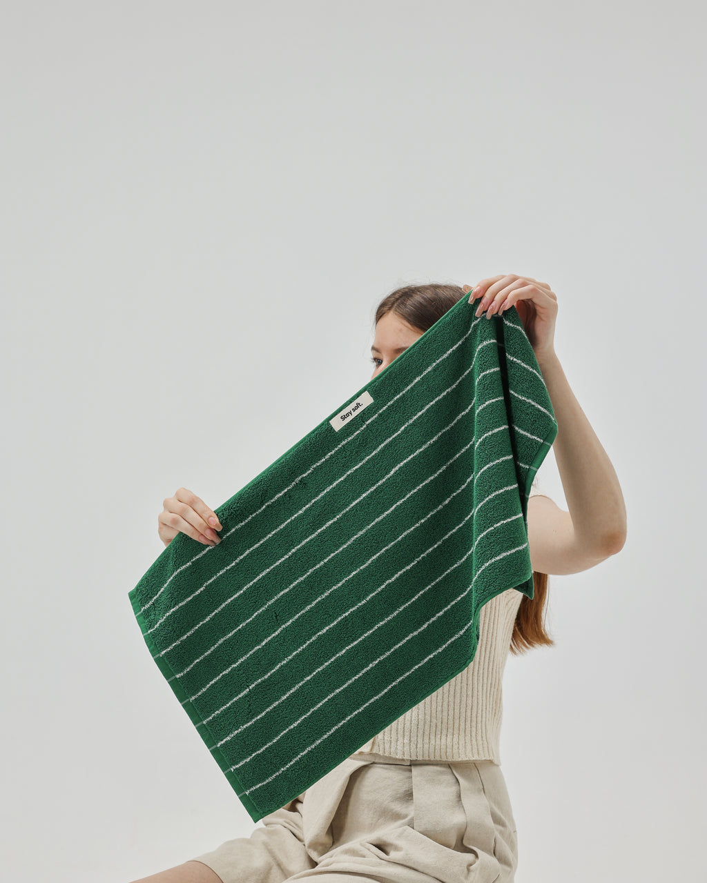 Vintage Stripe Cotton Towel Set - Green / White