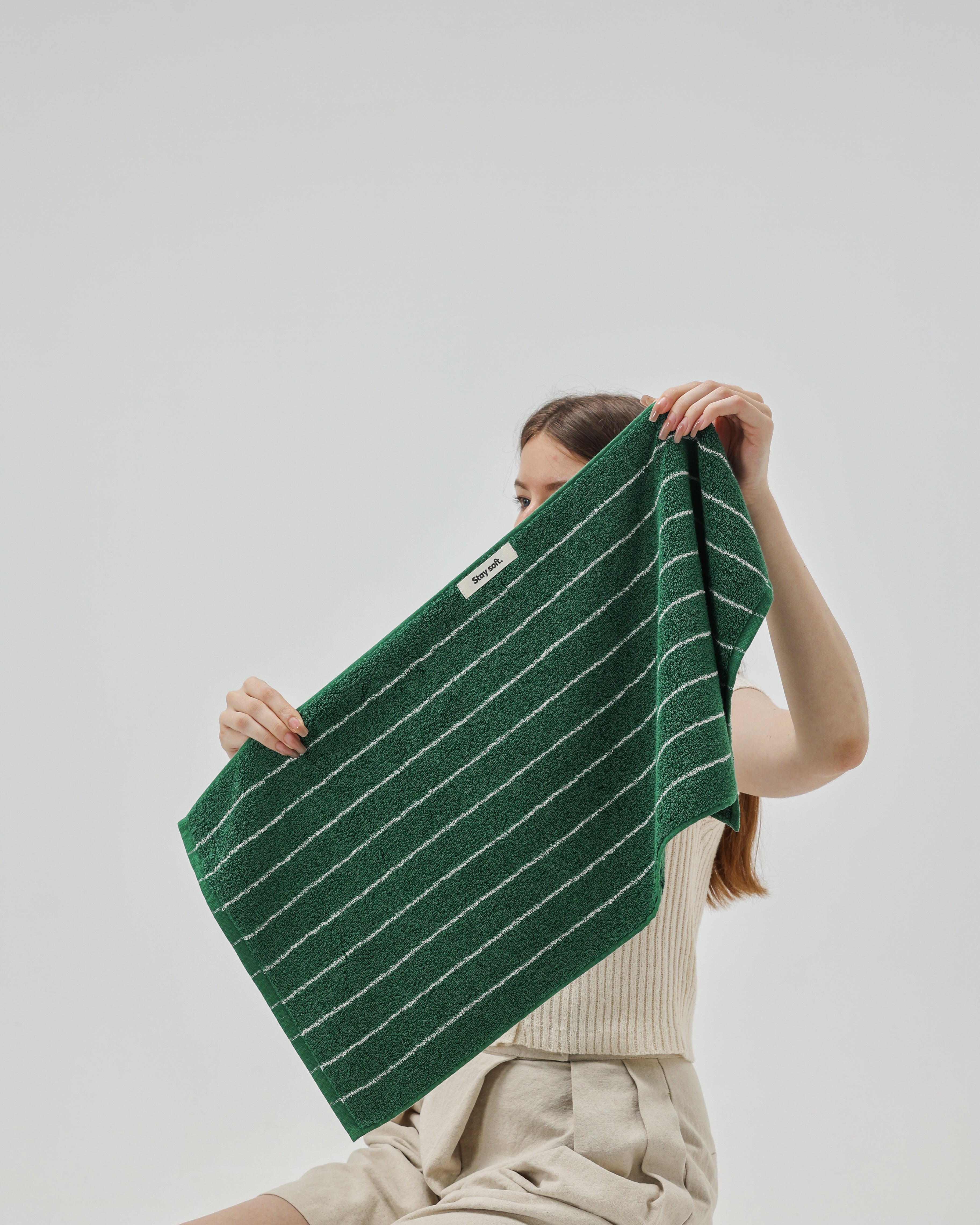 Vintage Stripe Cotton Towel Set - Green / White
