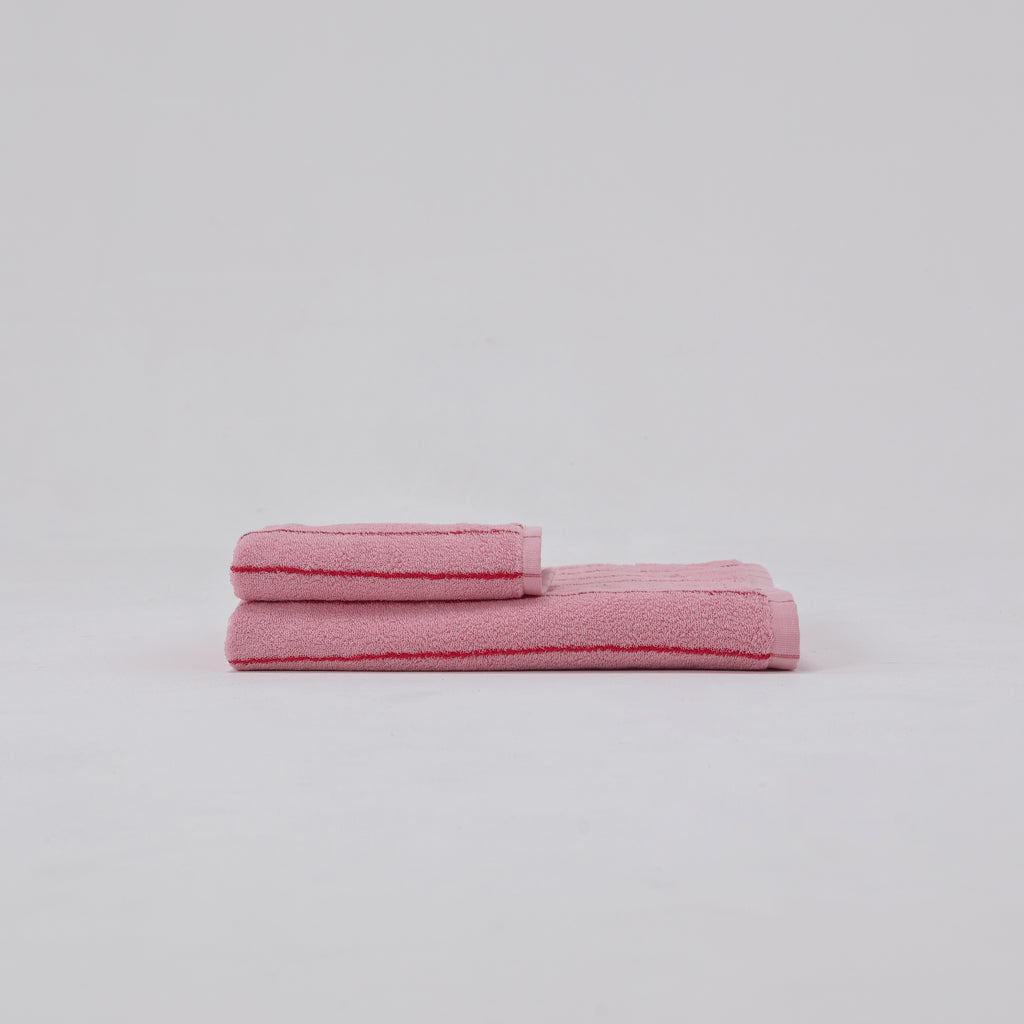 Vintage Stripe Cotton Towel Set - Pink / Red