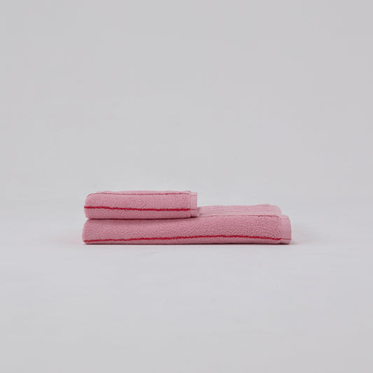 Vintage Stripe Cotton Towel Set - Pink / Red