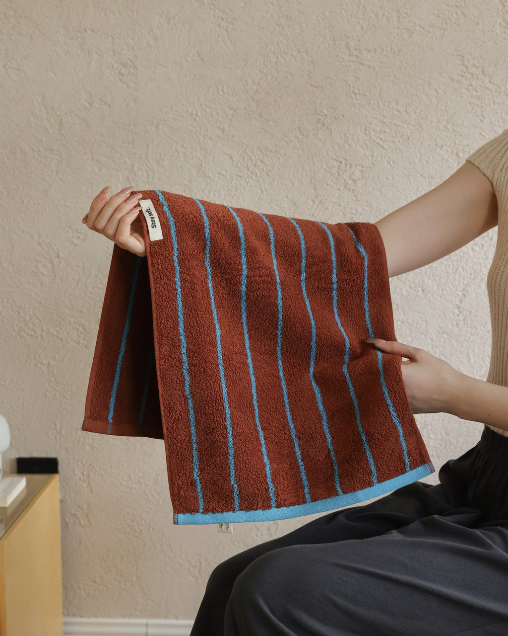 Classic Stripe Cotton Towel Set - Brown / Blue