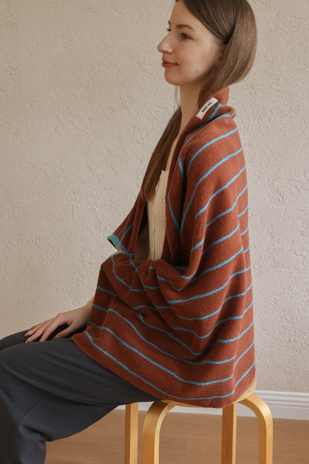 Classic Stripe Cotton Towel Set - Brown / Blue