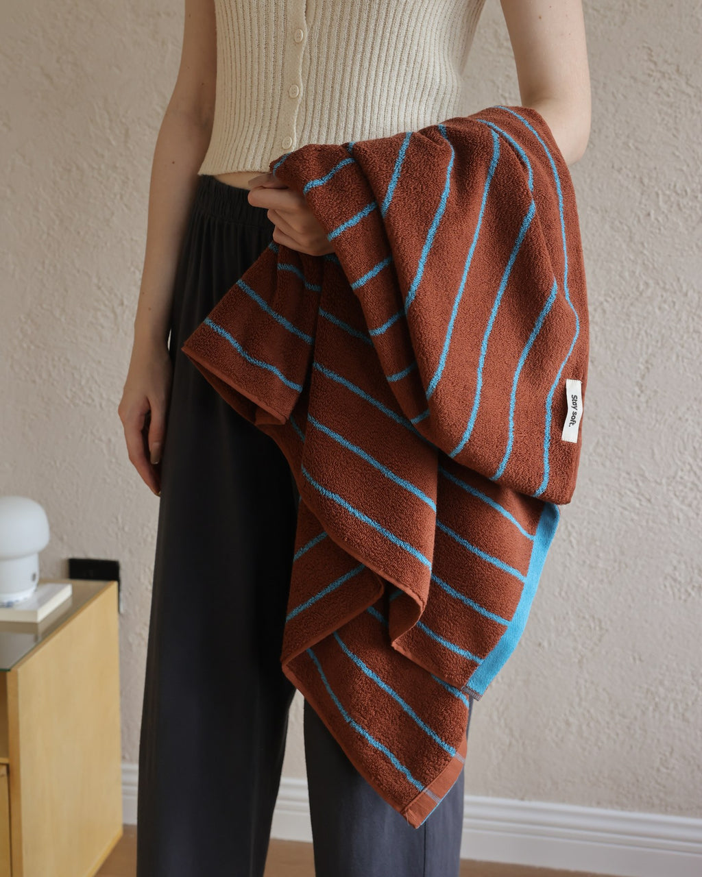 Classic Stripe Cotton Towel Set - Brown / Blue