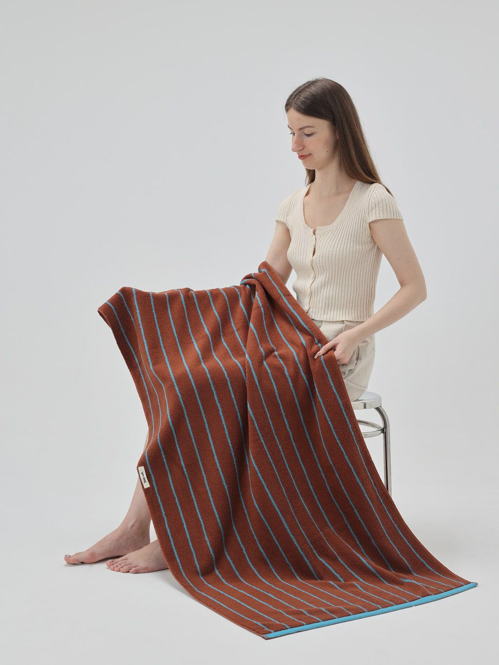Classic Stripe Cotton Towel Set - Brown / Blue