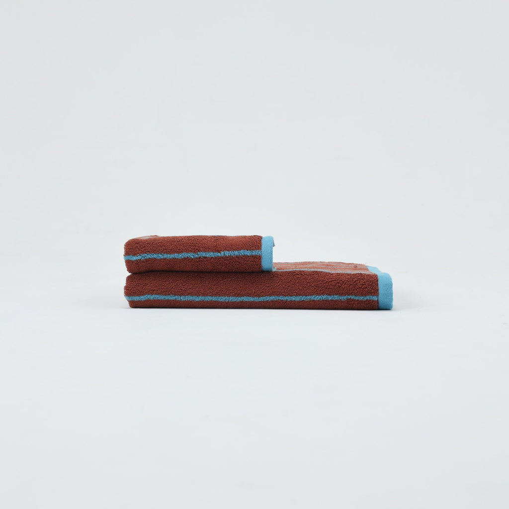 Classic Stripe Cotton Towel Set - Brown / Blue