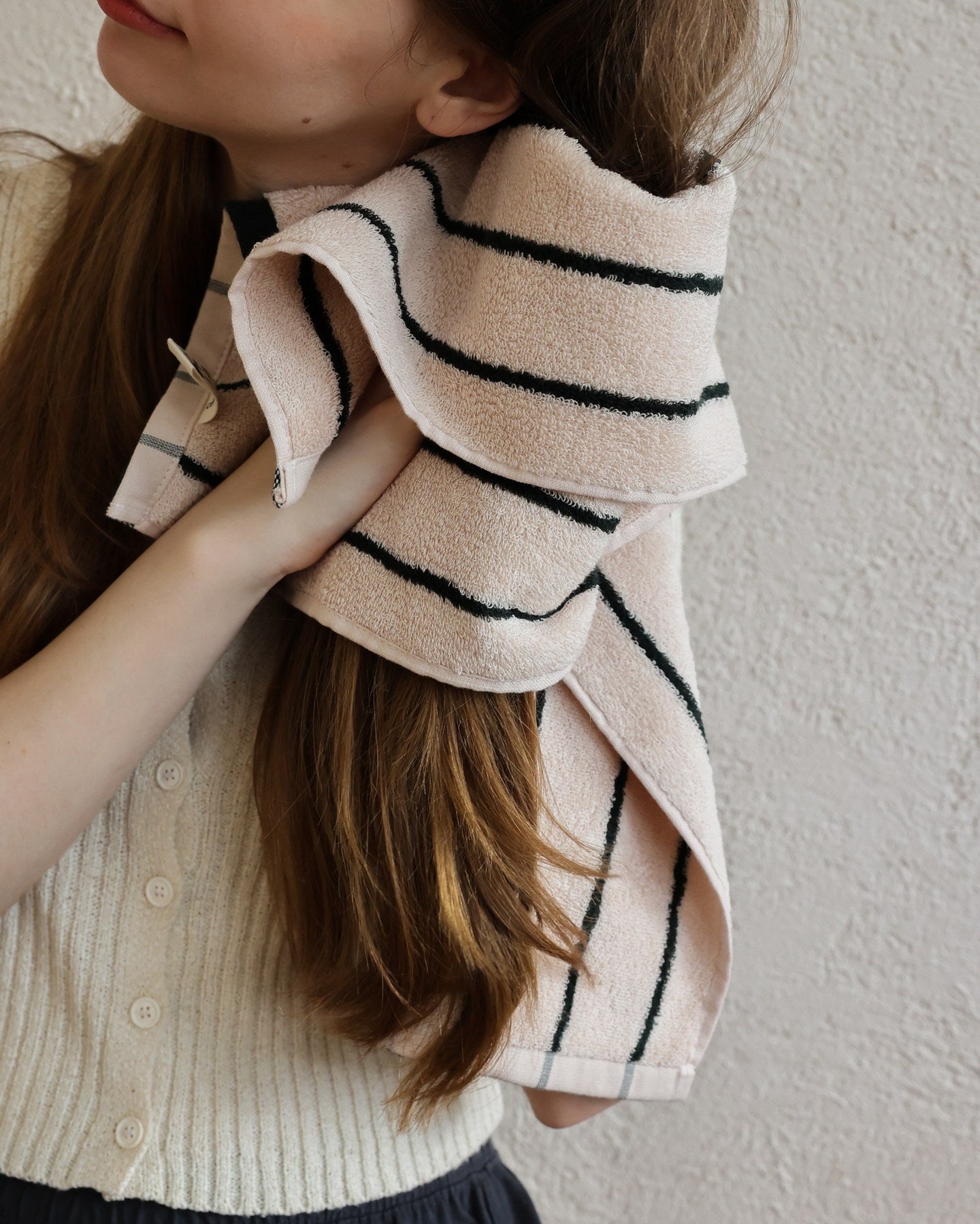 Classic Stripe Cotton Towel Set - Green / Beige