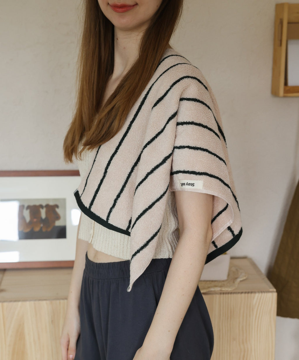 Classic Stripe Cotton Towel Set - Green / Beige