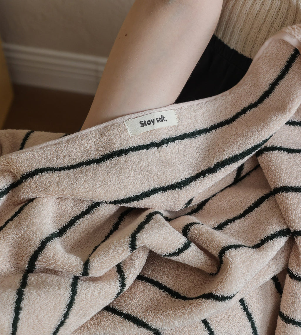 Classic Stripe Cotton Towel Set - Green / Beige