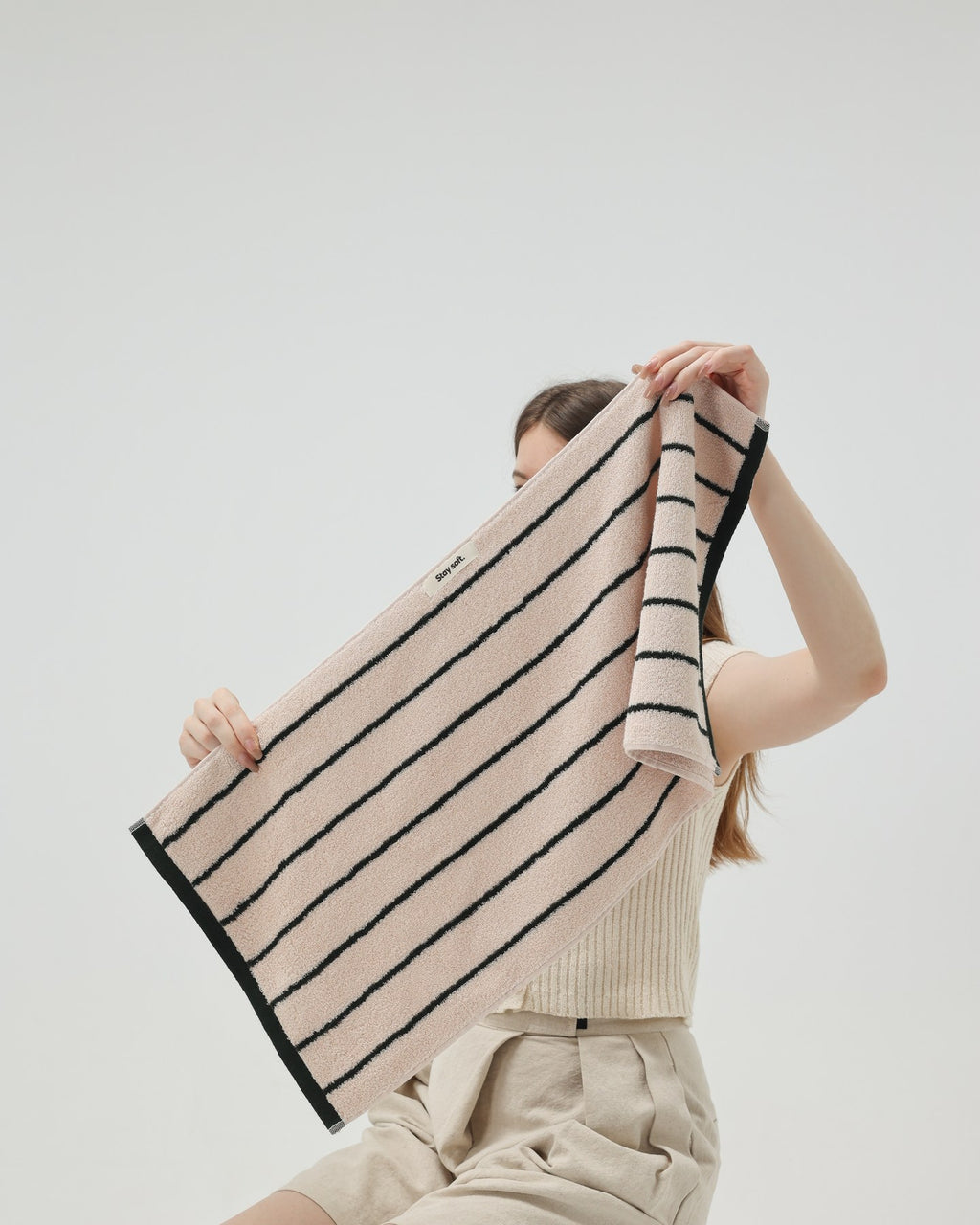 Classic Stripe Cotton Towel Set - Green / Beige