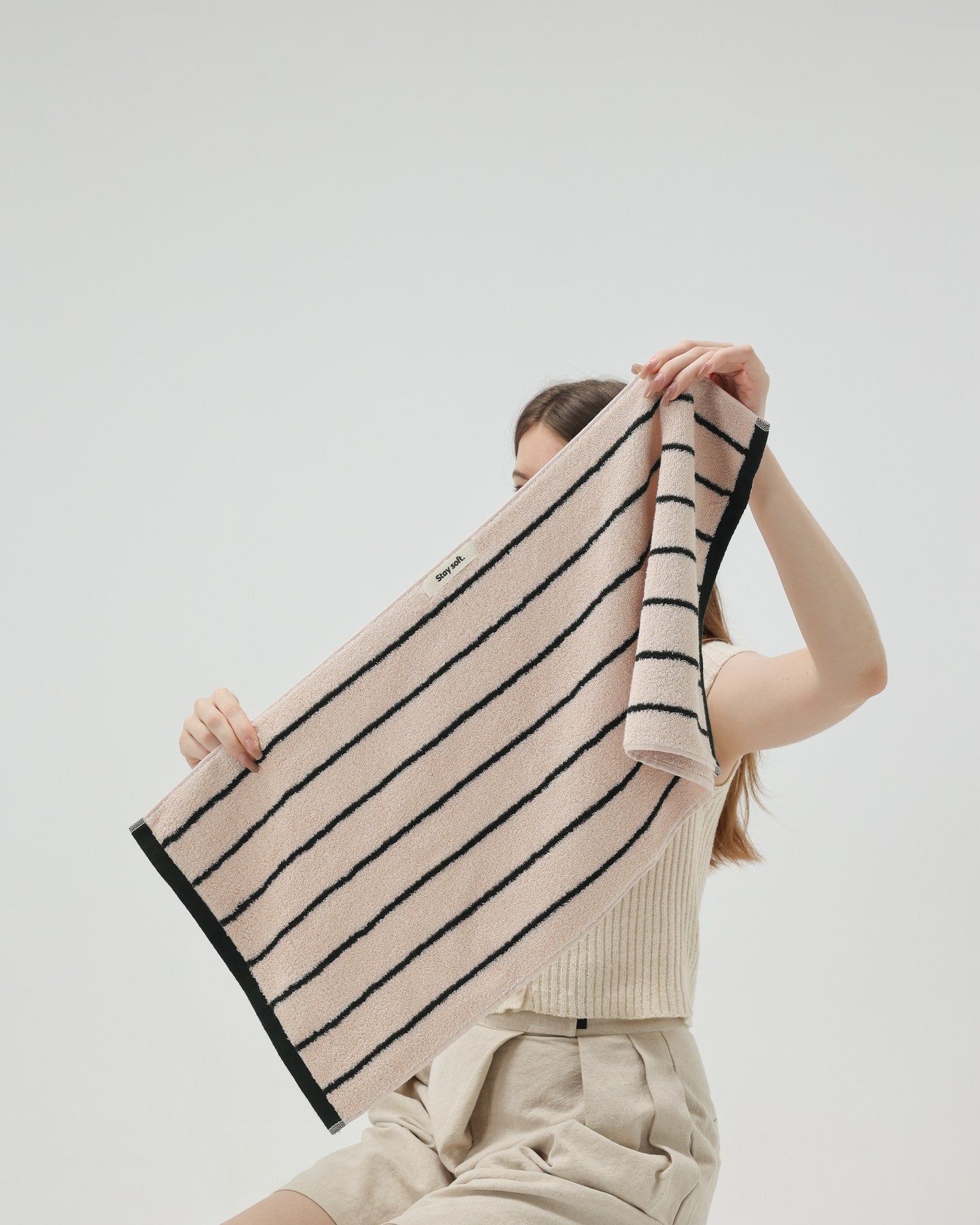 Classic Stripe Cotton Towel Set - Green / Beige