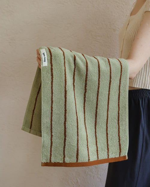 Classic Stripe Cotton Towel Set - Green / Brown
