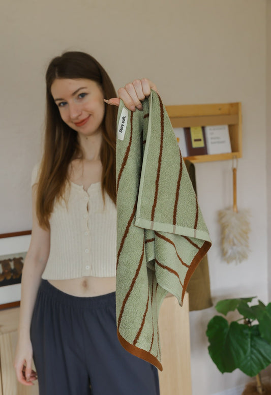Classic Stripe Cotton Towel Set - Green / Brown