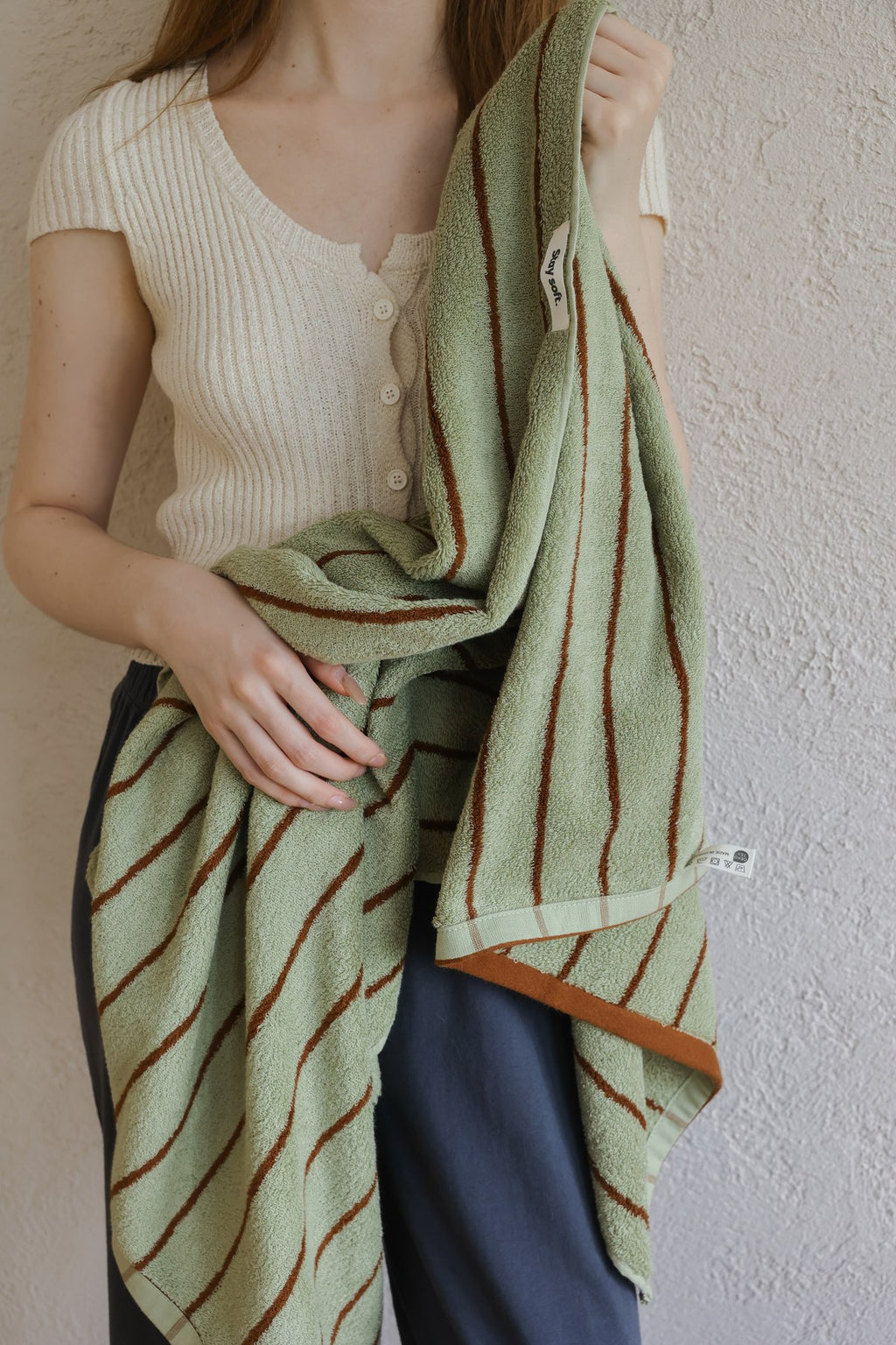 Classic Stripe Cotton Towel Set - Green / Brown