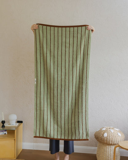 Classic Stripe Cotton Towel Set - Green / Brown