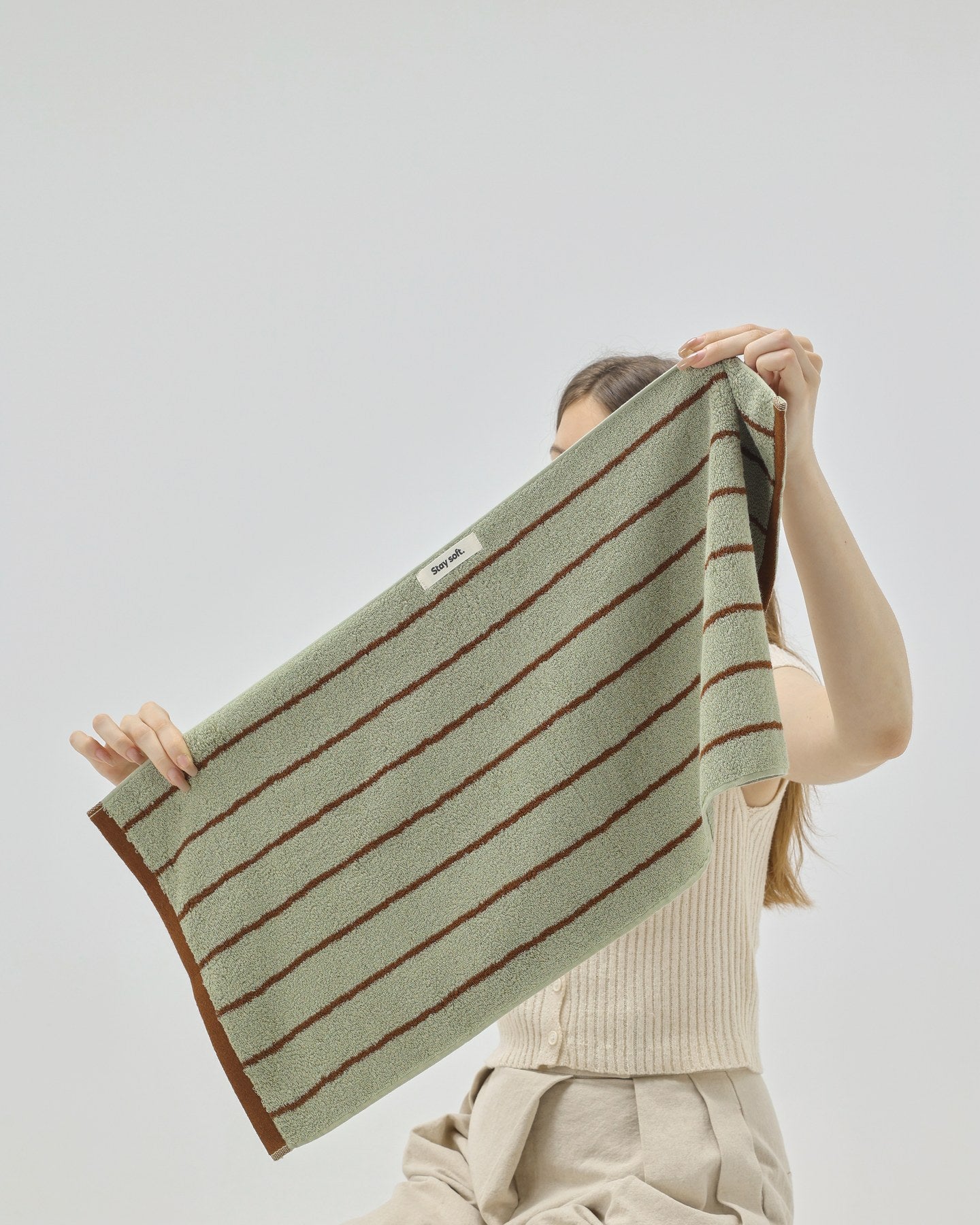 Classic Stripe Cotton Towel Set - Green / Brown