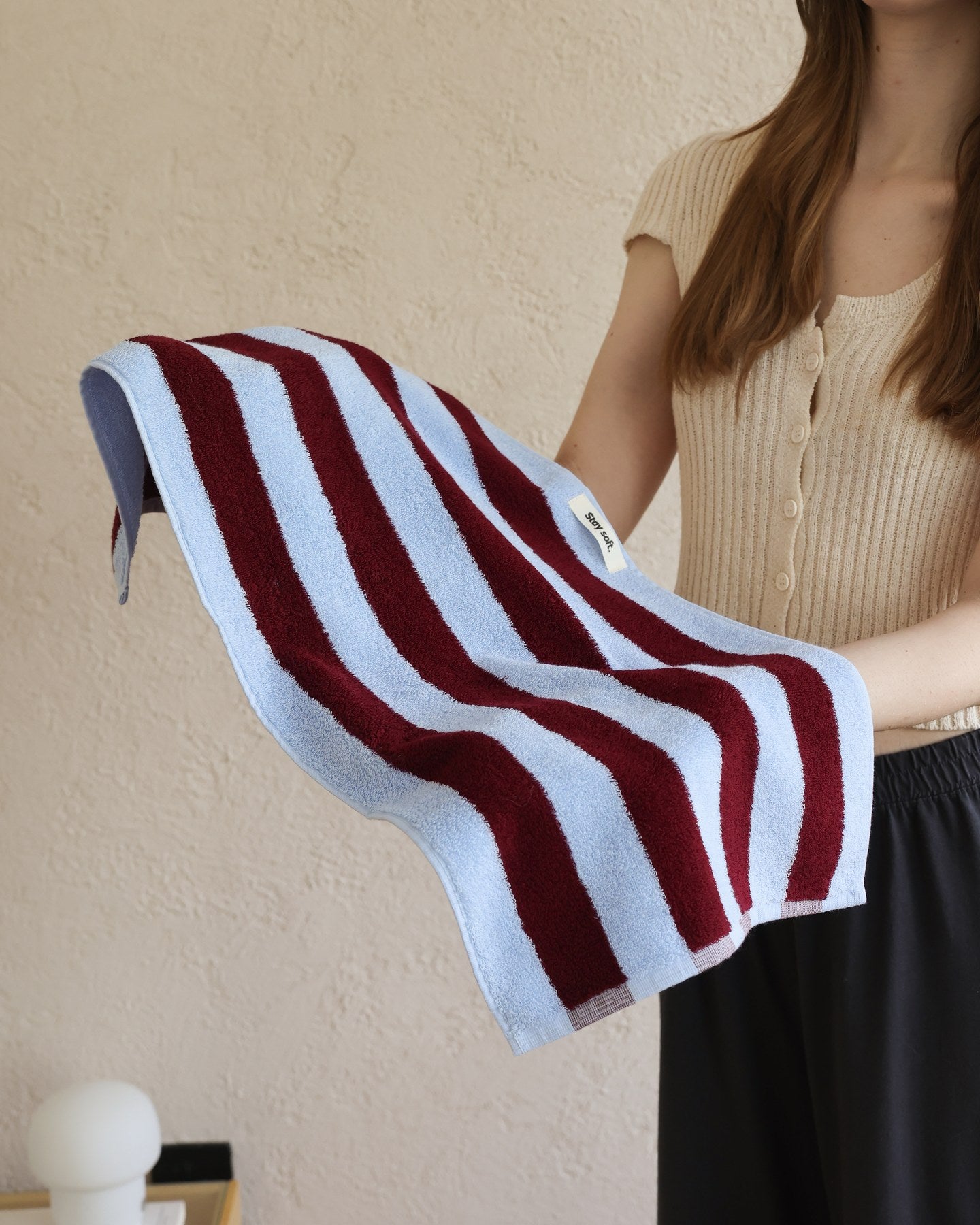 Thick Stripe Cotton Towel Set - Blue / Red