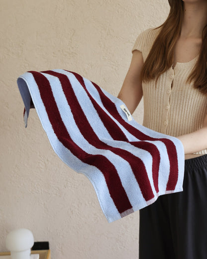 Thick Stripe Cotton Towel Set - Blue / Red
