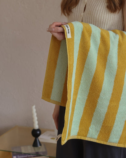 Thick Stripe Cotton Towel Set - Green / Yellow