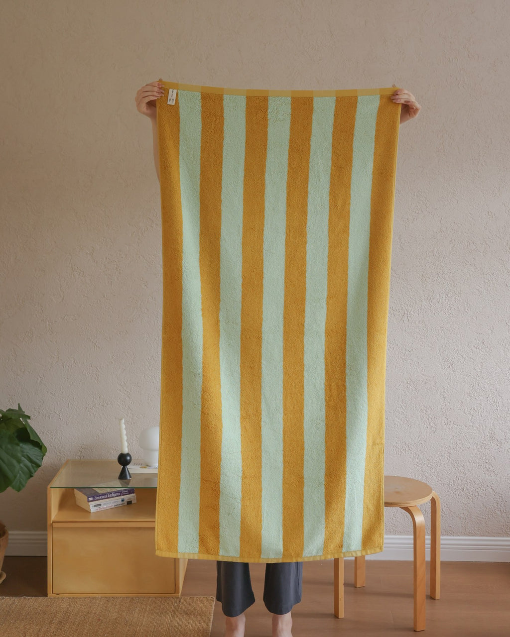 Thick Stripe Cotton Towel Set - Green / Yellow