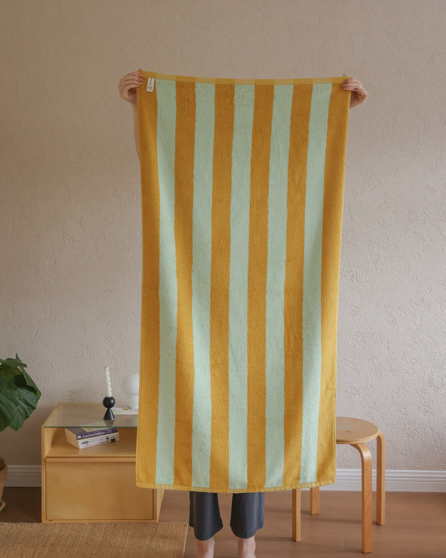 Thick Stripe Cotton Towel Set - Green / Yellow