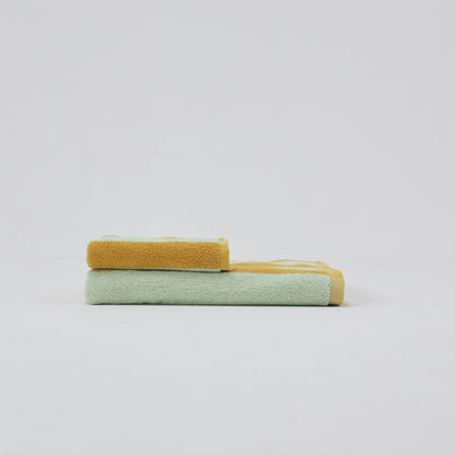 Thick Stripe Cotton Towel Set - Green / Yellow