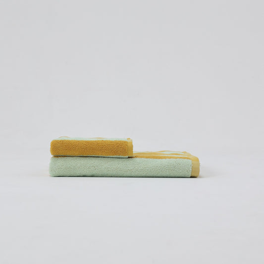 Thick Stripe Cotton Towel Set - Green / Yellow