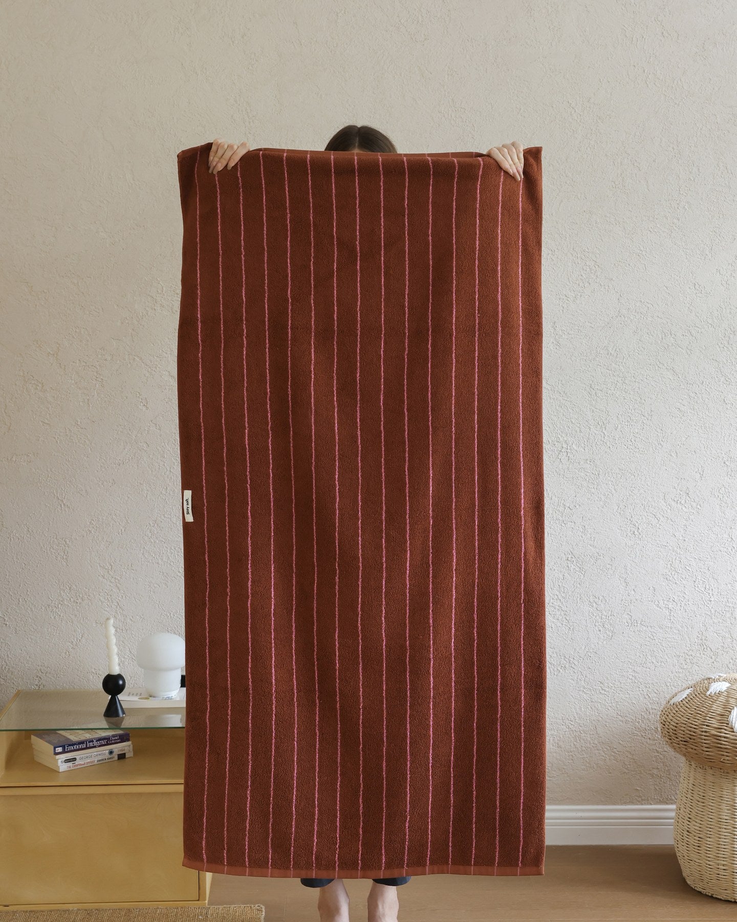 Vintage Stripe Cotton Towel Set - Brown / Pink