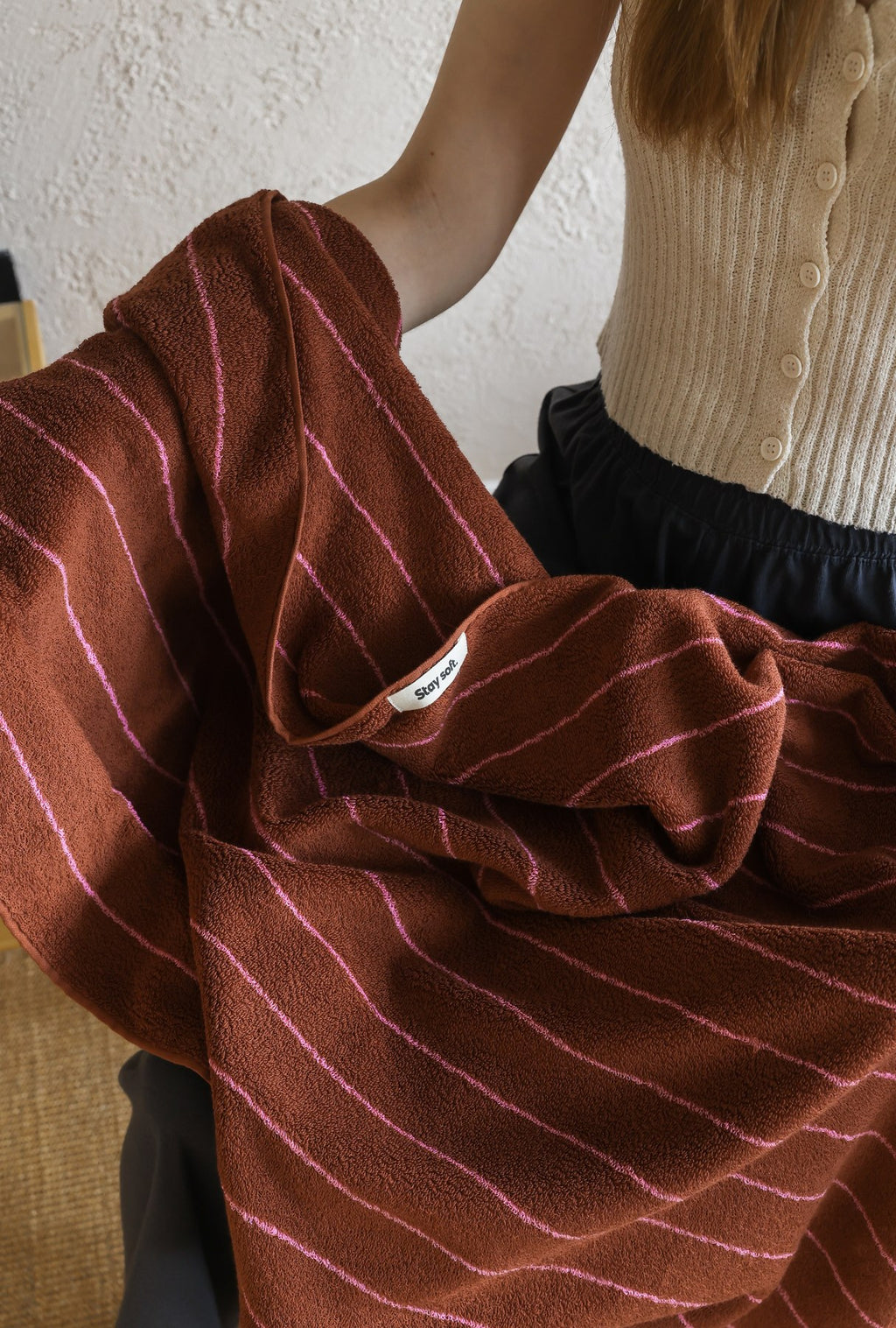 Vintage Stripe Cotton Towel Set - Brown / Pink