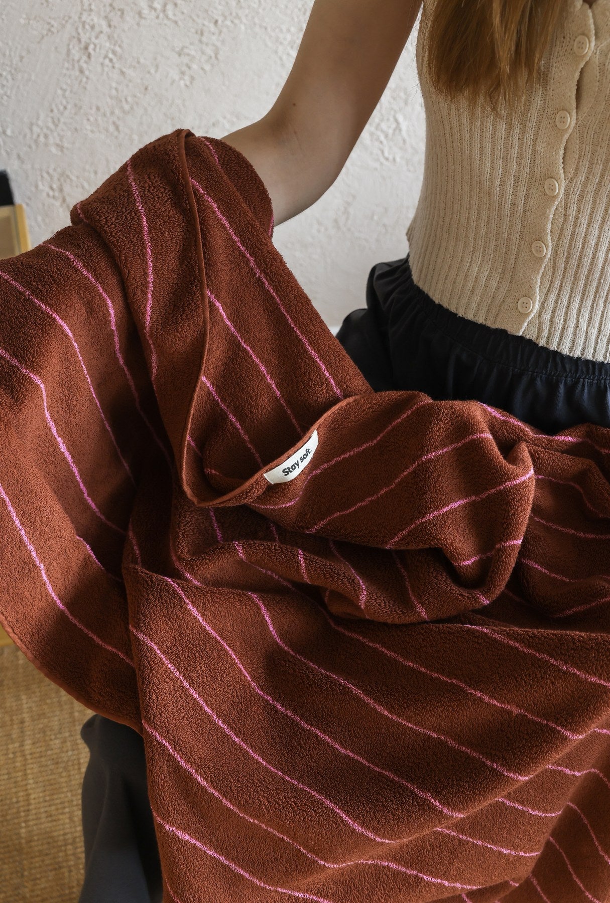 Vintage Stripe Cotton Towel Set - Brown / Pink