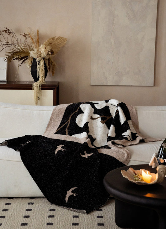 Half-Velvet Knit Throw Blanket - Floating Flowers - image 1