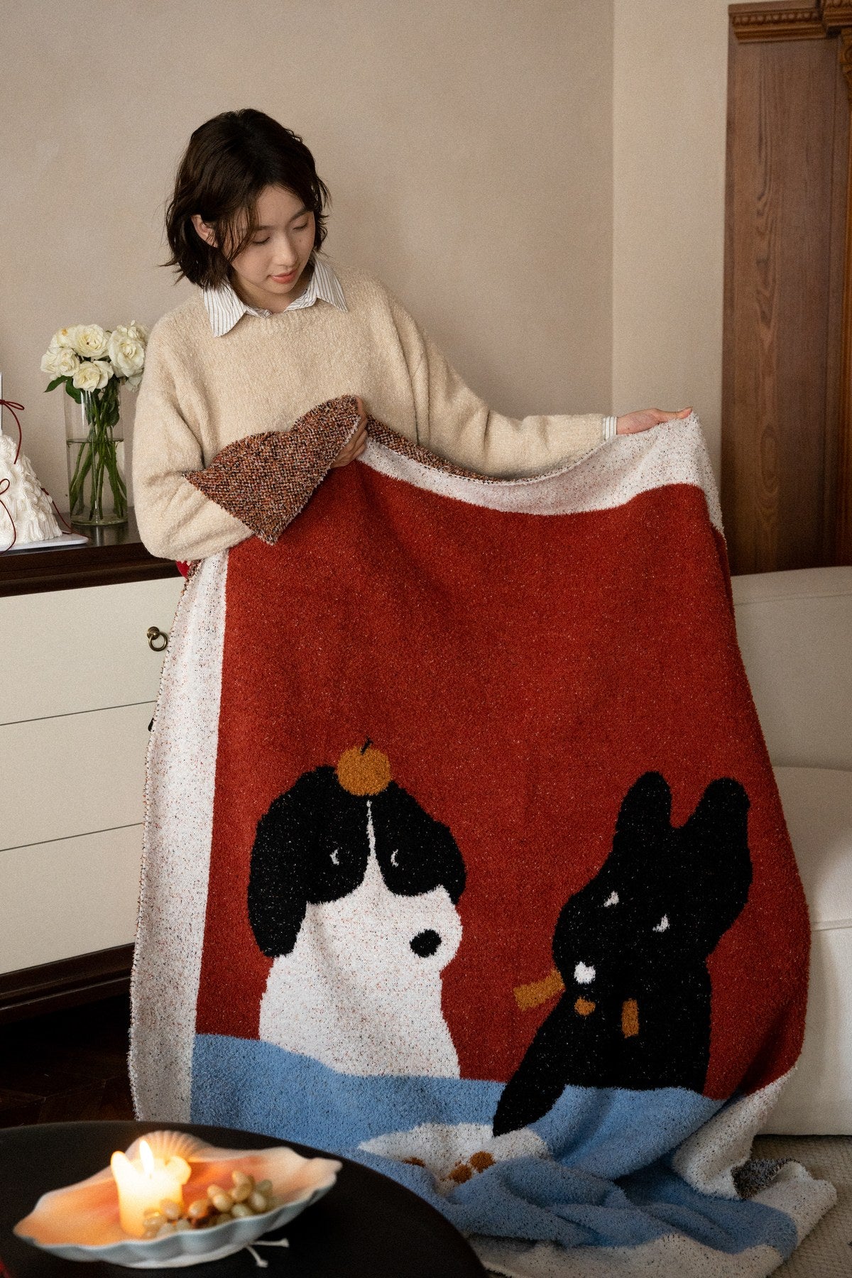 Half-Velvet Knit Throw Blanket - Lunch Dog - image 3