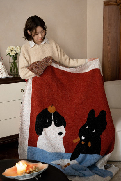 Half-Velvet Knit Throw Blanket - Lunch Dog - image 3