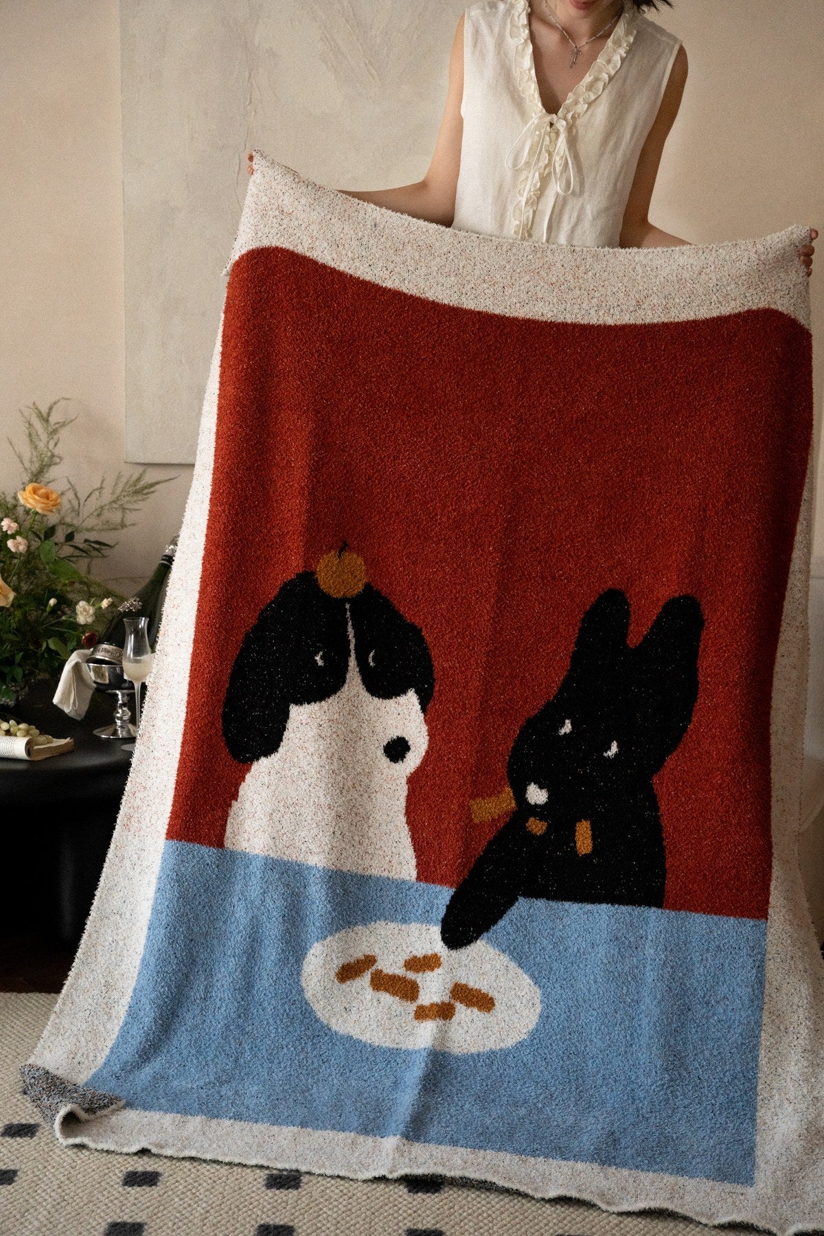 Half-Velvet Knit Throw Blanket - Lunch Dog - image 6