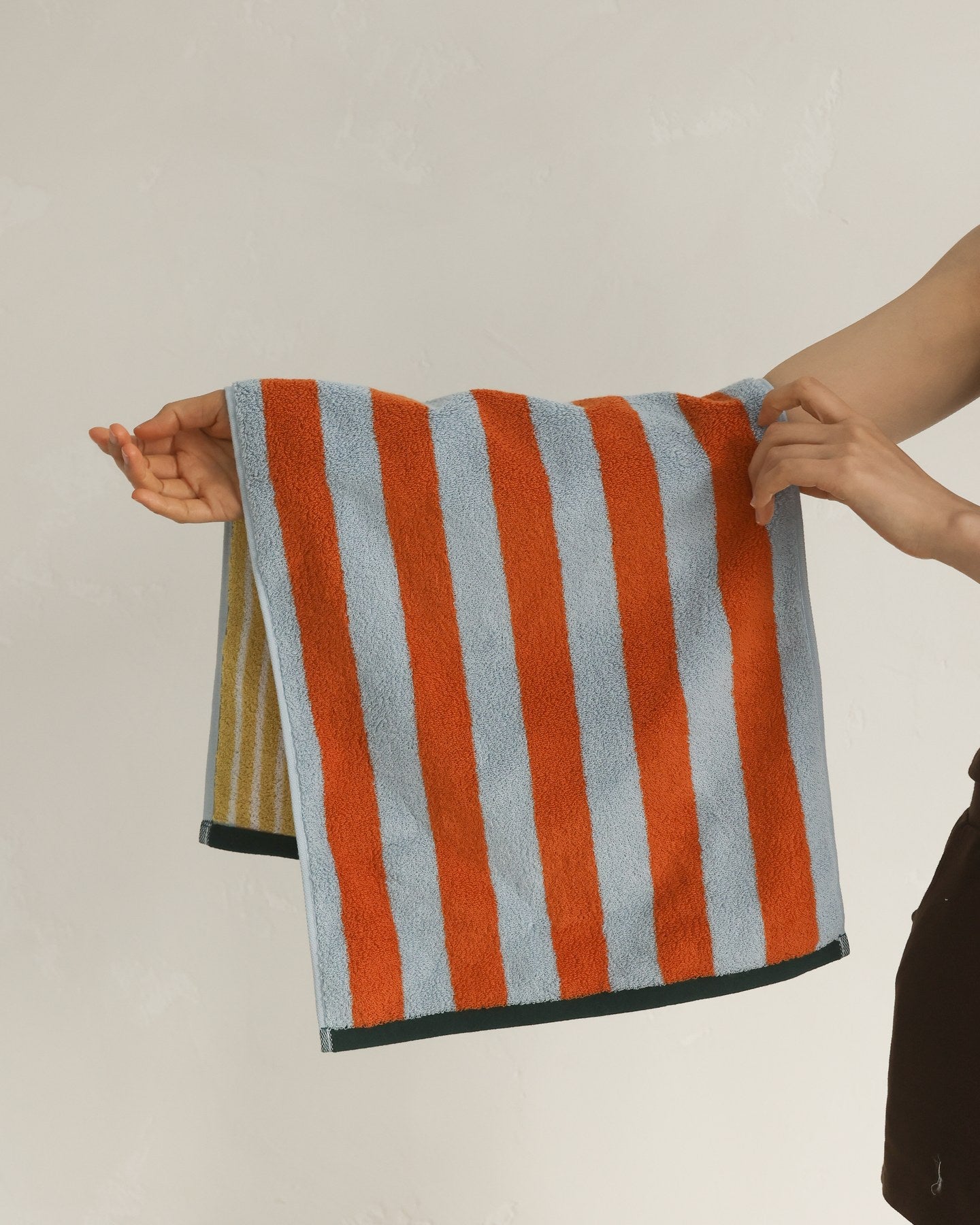 Korean Double-Sided Stripe Cotton Towel Set - Orange / Blue - image 3