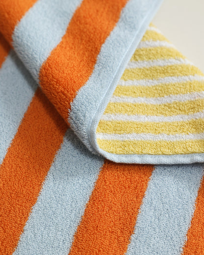 Korean Double-Sided Stripe Cotton Towel Set - Orange / Blue - image 5