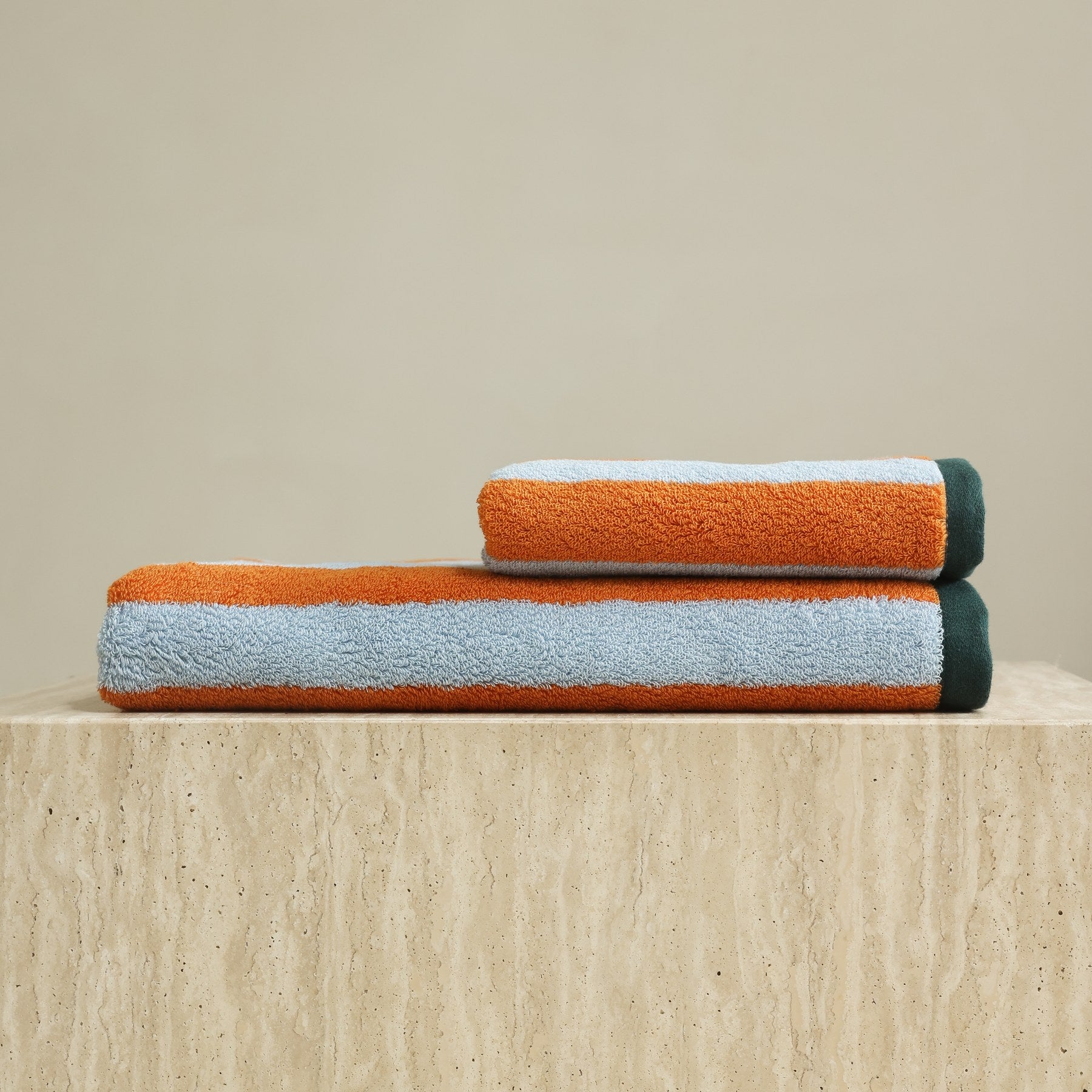 Korean Double-Sided Stripe Cotton Towel Set - Orange / Blue - image 6