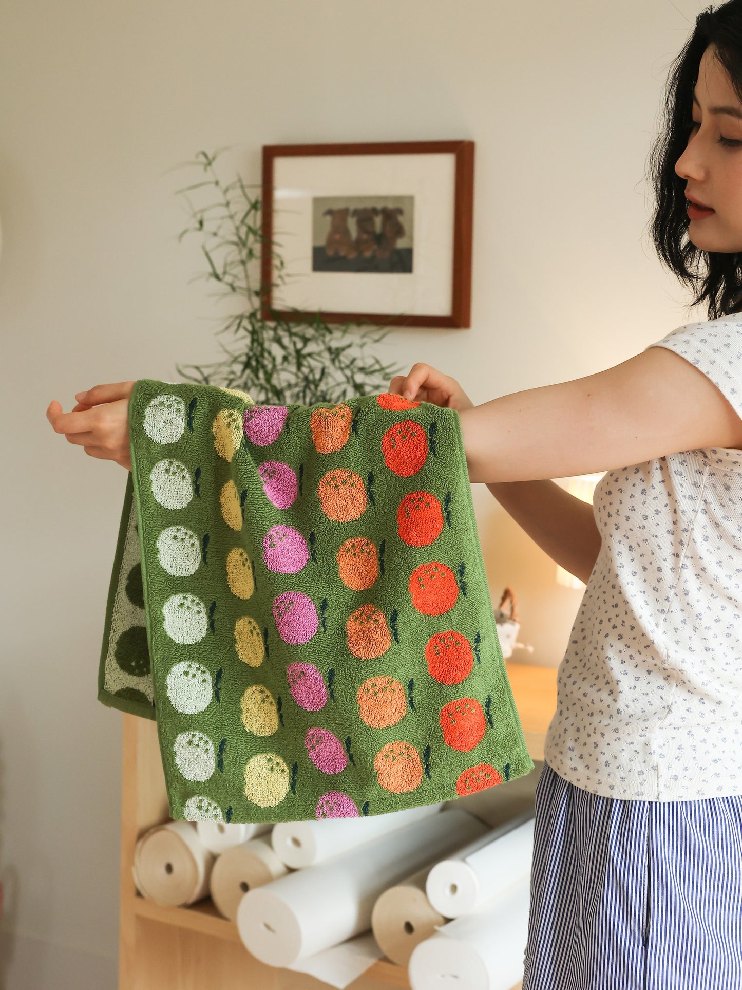 Lucky Orange Jacquard Cotton Towel Set - Green - view 4