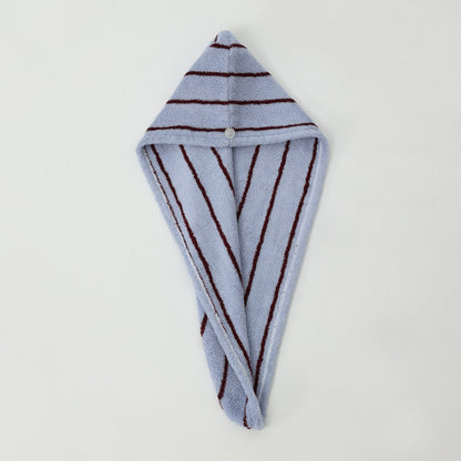 Retro Stripe Cotton Hair Towel Wrap - Blue / Burgundy - view 1